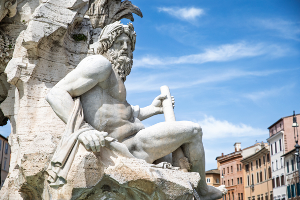 Poseidon statue close-up