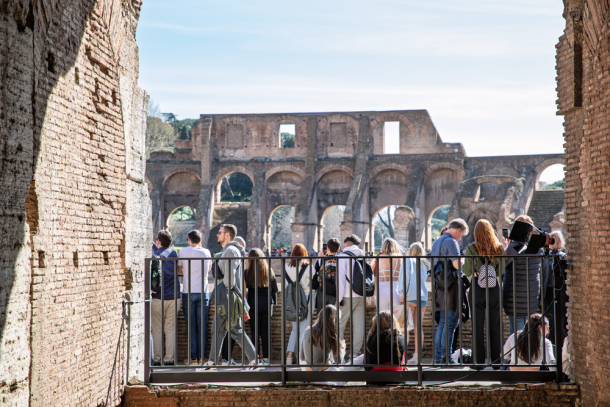 Tourists inside the Colosseum