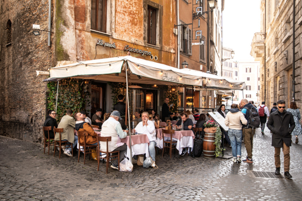 Outdoor café in cobbled alley
